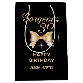 Sacola Para Presentes Média Dourada Garota de Fita Belo Feliz Aniversário Negr