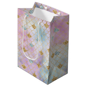 Sacola Para Presentes Média Dourada Glitter Sonho Roxo Sereia