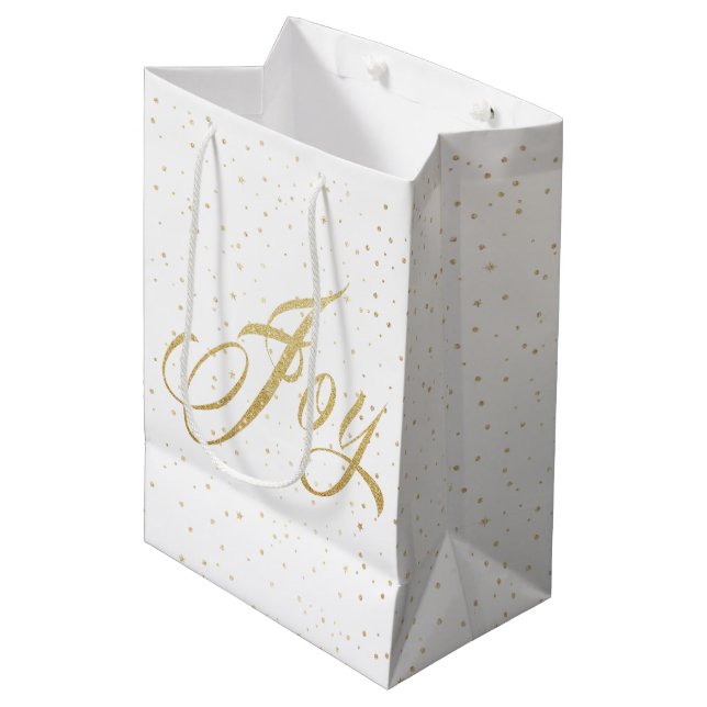 Sacola Para Presentes Média Dourada Joy Joy Gift Bag de Natal (Frente inclinada)