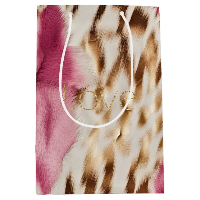 Sacola Para Presentes Média Dourada rosa Branca Sudoeste Glitter Love (Frente)