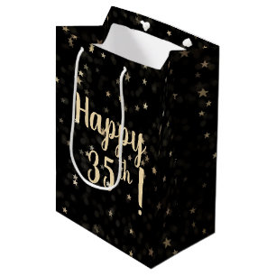 Sacola Para Presentes Média Douradas estrelas e pontos 35º aniversário Saco