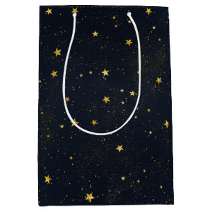 Sacola Para Presentes Média Douradas estrelas no céu noturno