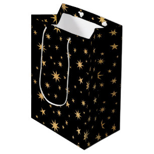 Sacola Para Presentes Média Douradas estrelas para presentes - fundo preto