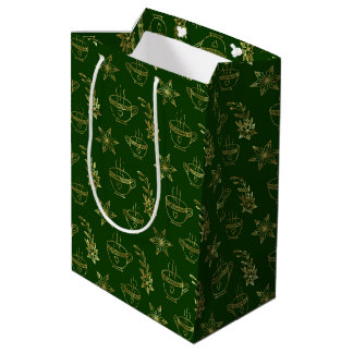 Sacola Para Presentes Média Dourado com símbolos verdes de Natal sem descontin