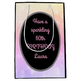 Sacola Para Presentes Média Dourado luxo e rosa personalizado 60º aniversário