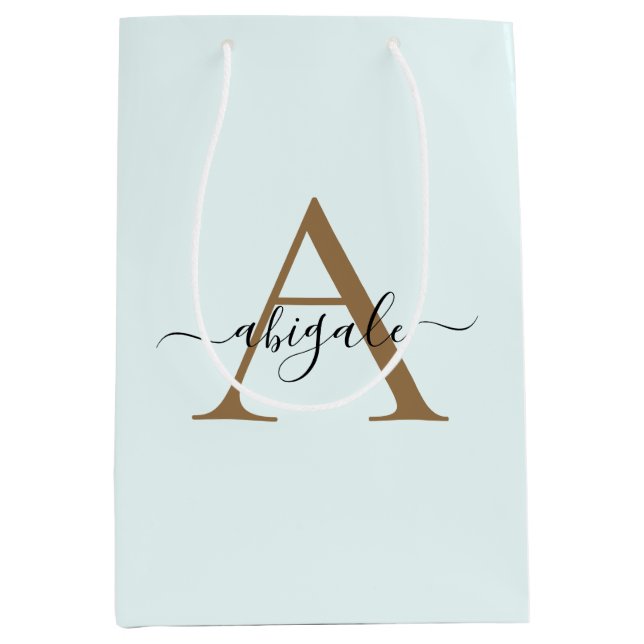 Sacola Para Presentes Média Dourado Monogramado Frost Branco | Minimalista Ele (Frente)