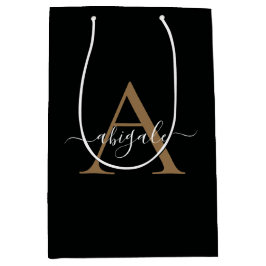 Sacola Para Presentes Média Dourado Monogramado Jade Preto | Minimalista Elega