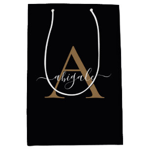 Sacola Para Presentes Média Dourado Monogramado Midnight Black Minimalista E