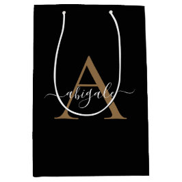 Sacola Para Presentes Média Dourado Monogramado Preto Jato | Minimalista Elega