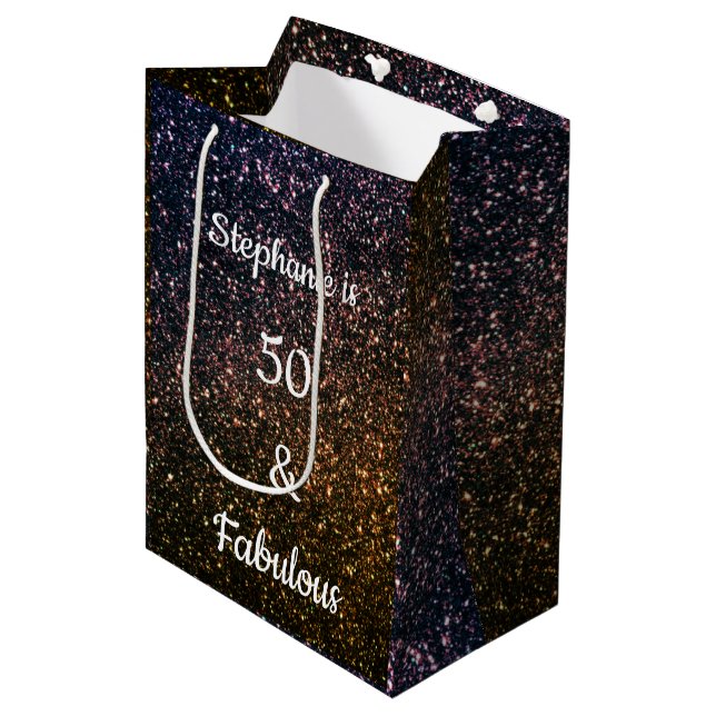 Sacola Para Presentes Média Dourado Ouro Negro Brilhante 50 E Fabuloso Anivers (Frente inclinada)