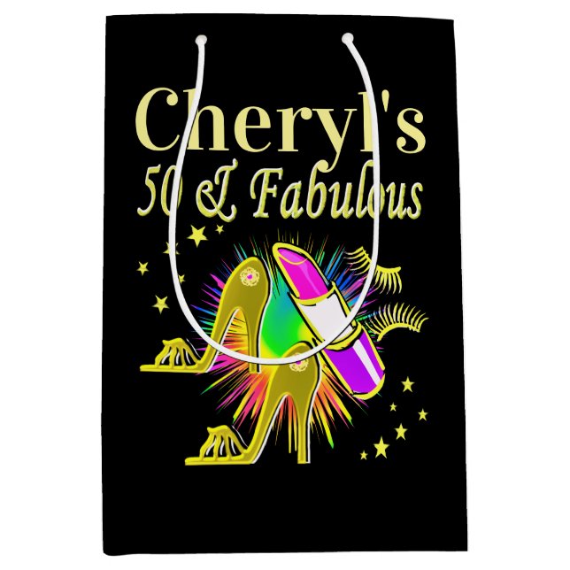 Sacola Para Presentes Média Dourado PESSOALIZADO COM 50 ANOS DE IDADE (Frente)