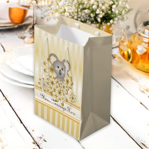 Sacola Para Presentes Média Dourado Stripe - Cartoon Cute Baby Koala