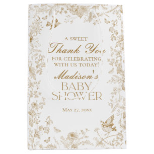 Sacola Para Presentes Média Dourado Toile De Jouy Floral Chá de fraldas Favori