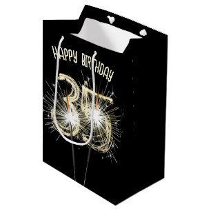 Sacola Para Presentes Média Dourados Sparklers para o 35º aniversário