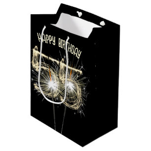 Sacola Para Presentes Média Dourados Sparklers para o 55º aniversário