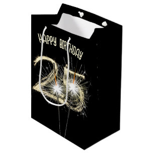 Sacola Para Presentes Média Dourados Sparklers para o aniversário do 25