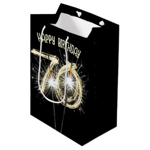 Sacola Para Presentes Média Dourados Sparklers para o aniversário do 70
