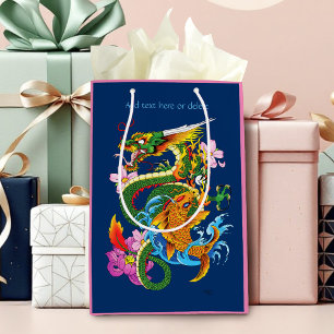 Sacola Para Presentes Média Dragão Chinês Verde Koi