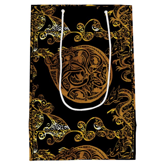 Sacola Para Presentes Média Dragão Dourado (Verso)