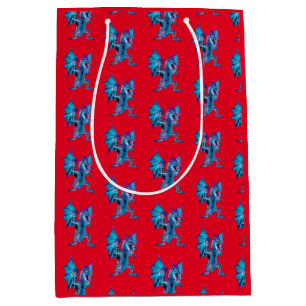 Sacola Para Presentes Média Dragão Fantasia Criatura Mitológica Arte Vermelho