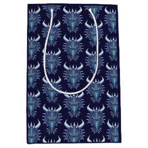 Sacola Para Presentes Média Dragão legal Cabeça Azul Fantasia DND Nome