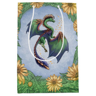 Sacola Para Presentes Média Dragão Verde da Arte Fantástica de Verão