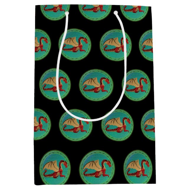 Sacola Para Presentes Média Dragão Vermelho e Verde Fantástico v11 (Frente)