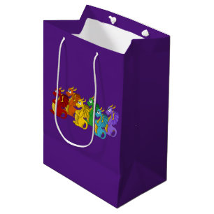 Sacola Para Presentes Média Dragões de desenho animado coloridos como um arco-