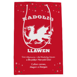 Sacola Para Presentes Média Dragon Nadolig Llawen Welsh Pensava Feliz Natal