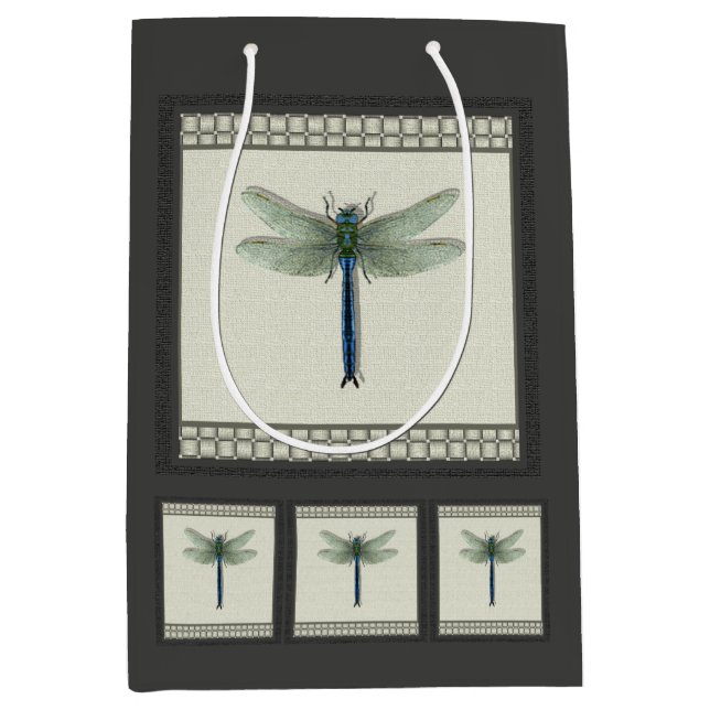 Sacola Para Presentes Média Dragonfly Azul Elegante (Frente)