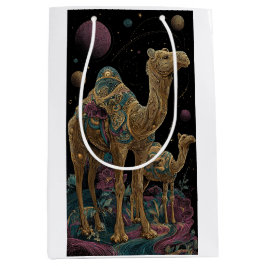 Sacola Para Presentes Média Duo de camelos dourados cósmicos