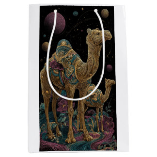 Sacola Para Presentes Média Duo de camelos dourados cósmicos