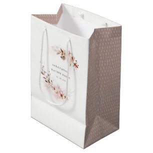 Sacola Para Presentes Média Dusky Fall Marsala Blush Floral Wreath Weds