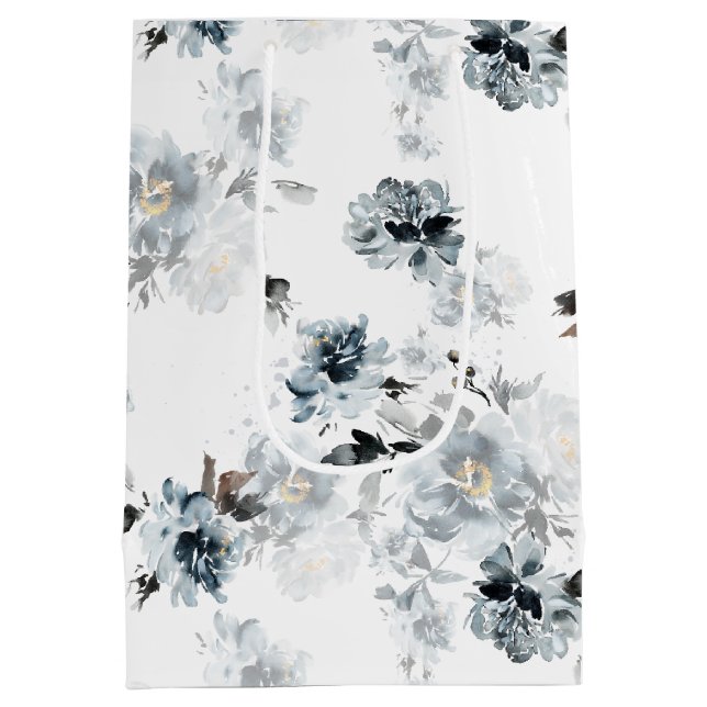 Sacola Para Presentes Média Dusty Blue Floral Gift Bag (Verso)