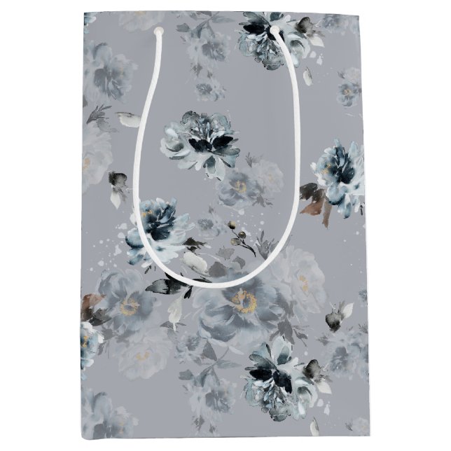 Sacola Para Presentes Média Dusty Blue Floral Gift Bag (Frente)