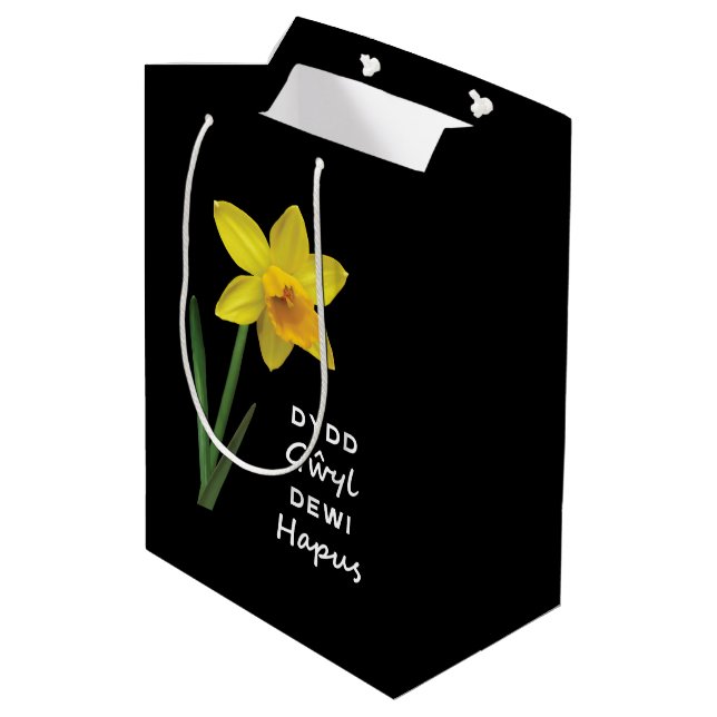 Sacola Para Presentes Média Dydd Gil Dewi Hapus Happy Day (Verso inclinado)