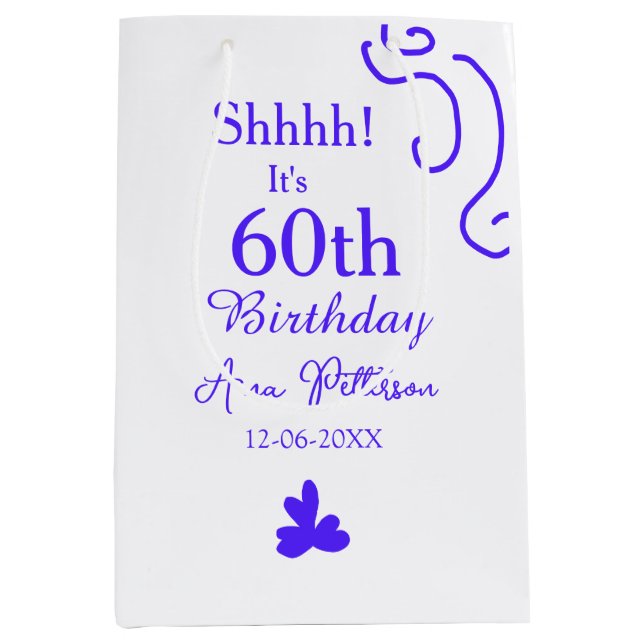 Sacola Para Presentes Média É 60º aniversário adicionar nome roxo espanhol r (Frente)