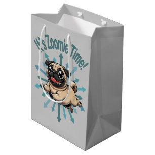Sacola Para Presentes Média É hora do Zoomie Pug