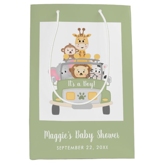 Sacola Para Presentes Média É um Chá de fraldas Safari Garoto Obrigado (Frente)