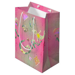 Sacola Para Presentes Média "É uma garota" Fonte Floral Cor-de-Rosa Ilustrada