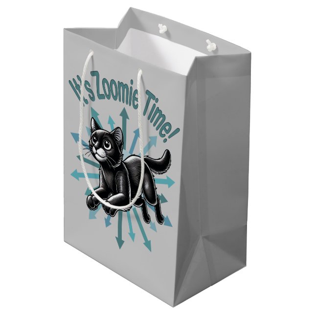 Sacola Para Presentes Média É Zoomie Time Black Cat (Verso inclinado)