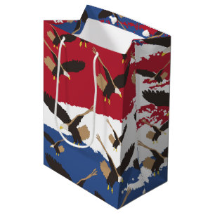 Sacola Para Presentes Média Eagle Bird USA Bandeira Americana Patriótica