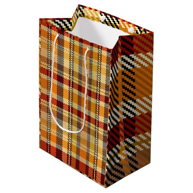 Sacola Para Presentes Média Earthtone Plaid Gift Bag (Frente inclinada)