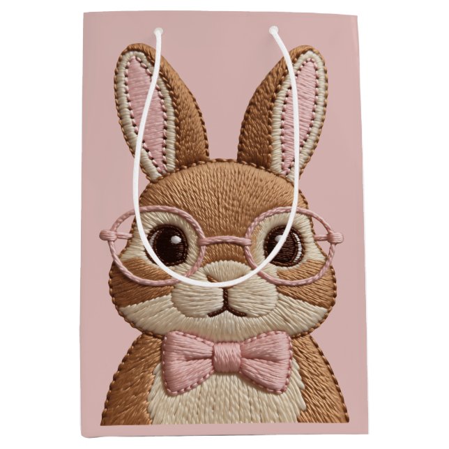 Sacola Para Presentes Média Easter Bunny with Glasses & Bow – Embroidered Look (Frente)
