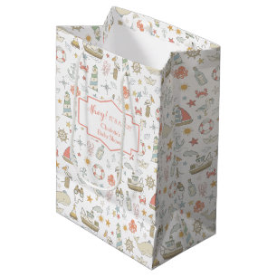 Sacola Para Presentes Média Ei, é um Menino Chá de Bebê Náutico