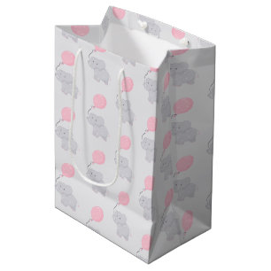 Sacola Para Presentes Média Elefante Bonito com Balão Menina