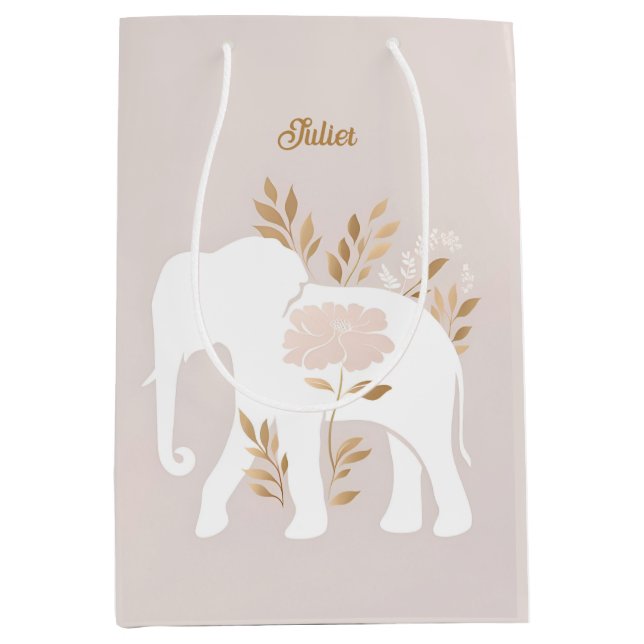 Sacola Para Presentes Média elefante branco brilhante (Frente)