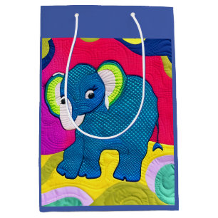 Sacola Para Presentes Média Elefante De Bebê Azul E Bonito - Design