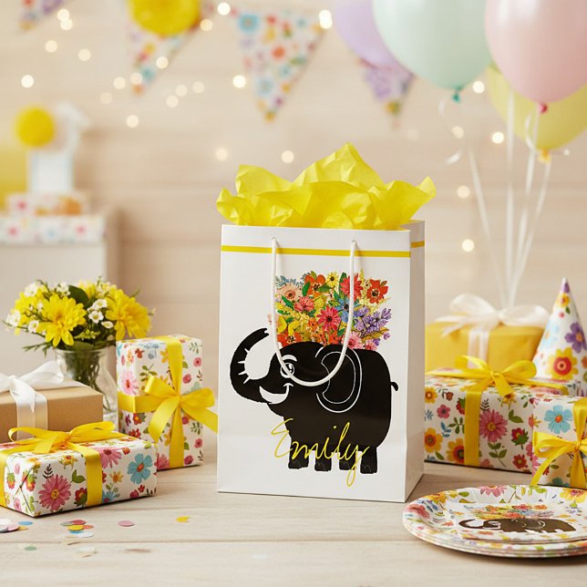 Sacola Para Presentes Média Elefante e flores   (Criador carregado)