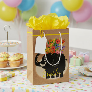 Sacola Para Presentes Média Elefante e flores saco de presente médio